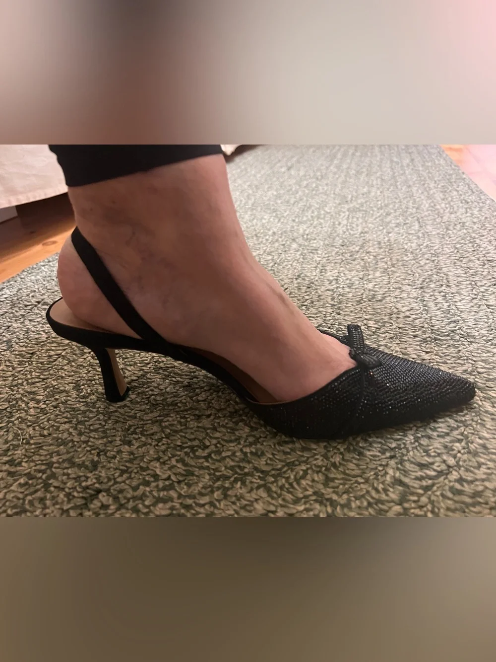INC International Concepts for Macys Black Sparkle Pointed Slingback Kitten Heel - Picture 8 of 11